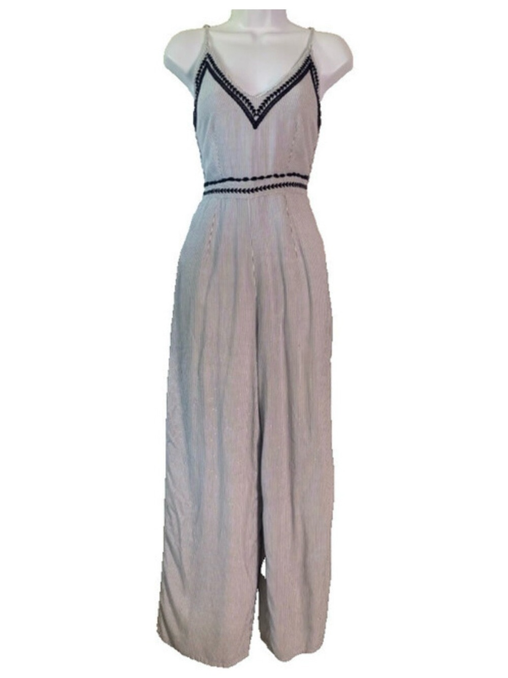 Japna Navy and White Striped Sleeveless Jumpsuit